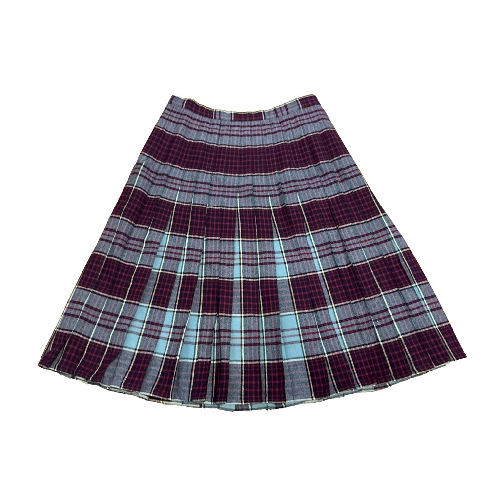 Vintage Reversible Plaid Wool Pleated Scotland Skirt Size Medium (28"Wx26"L)